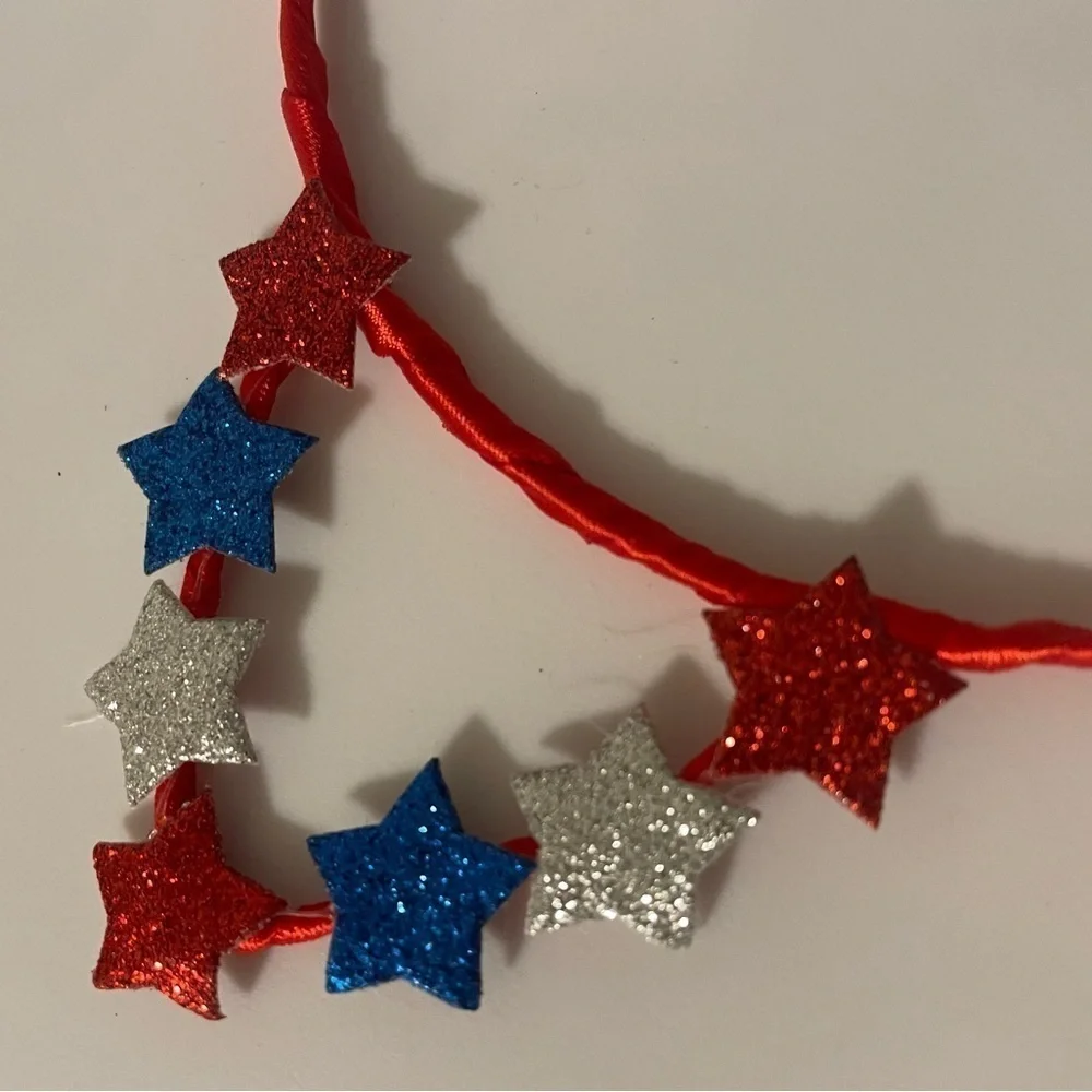 Red Blue Silver Glittery Tiny Stars White Wire Cat Ear July 4th Headbands 2Pc